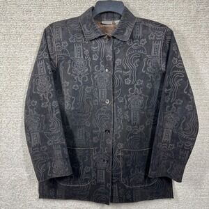 Chico's Faux Suede Coat Women's Small Floral Brown Fleece Lined Boho Artsy‎